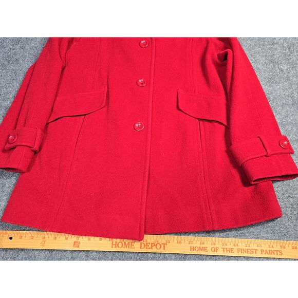 London Fog Coat Womens Large Red Wool Blend Single Breasted Lined Pockets - Picture 7 of 12